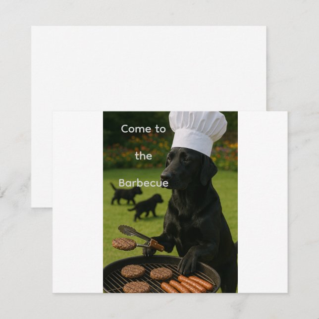 Convite Labrador preto engraçado chef de churrasco (Frente/Verso)