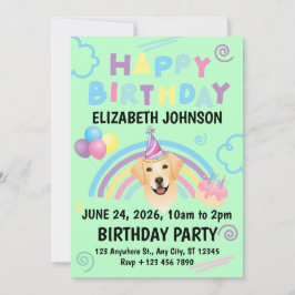 Convite Labrador Retriever Birthday Invitation Green