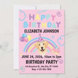Convite Labrador Retriever Birthday Invitation Pink