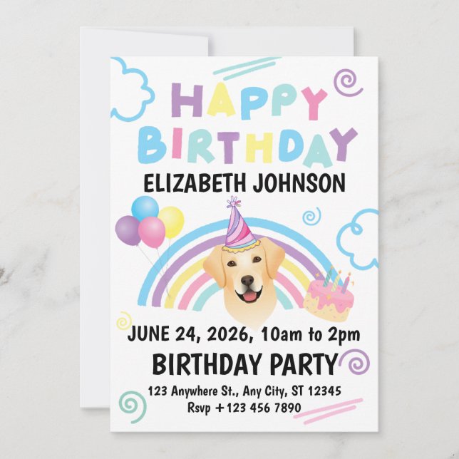 Convite Labrador Retriever Birthday Invitation White (Frente)