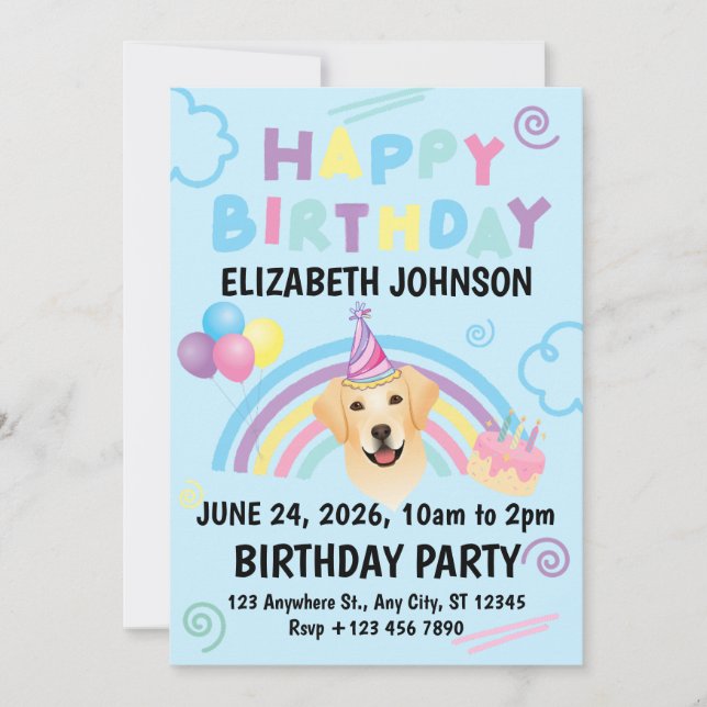 Convite Labrador Retriever Birthday Party Invitation Blue (Frente)
