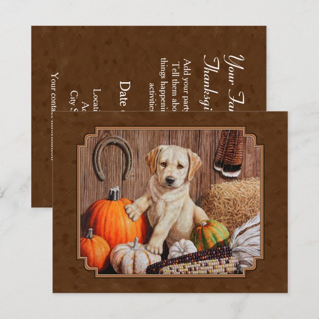 Convite Labrador Retriever Dog & Pumpkins Brown (Frente/Verso)
