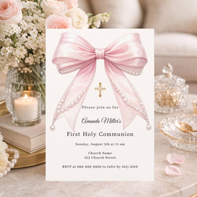Convite Lacas rosa pérolas de marfim menina elegante Prime (Criador carregado)