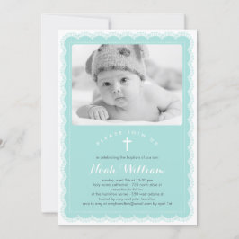 Convite Lace Baptism Bonito - Azul