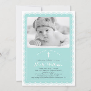 Convite Lace Baptism Bonito - Azul