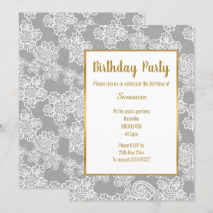 CONVITE LACE BRANCO DE PRATA DOURADO TODO O ANIVERSÁRIO DE