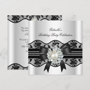 Convite Lace Branco Pérola Elegante Festa de Aniversário