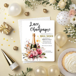 Convite Lace & Champagne Bridal Shower Invitation