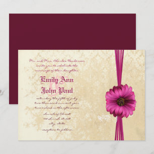 Convite Lace Damask Moody Dark Rosa Gerber Daisy Wedding