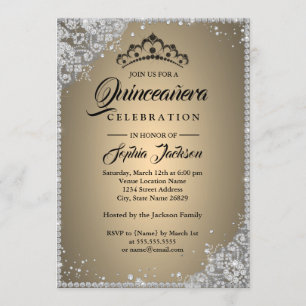 Convite Lace Diamante Brilho Dourado Prata Quinceanera