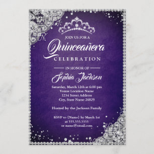 Convite Lace Diamante Brilho Roxo Prata Quinceanera