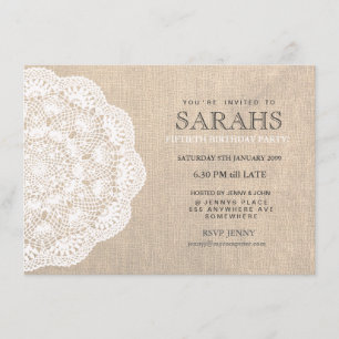 Convite Lace Doily e Burlap, 50ª Festa de aniversário Co