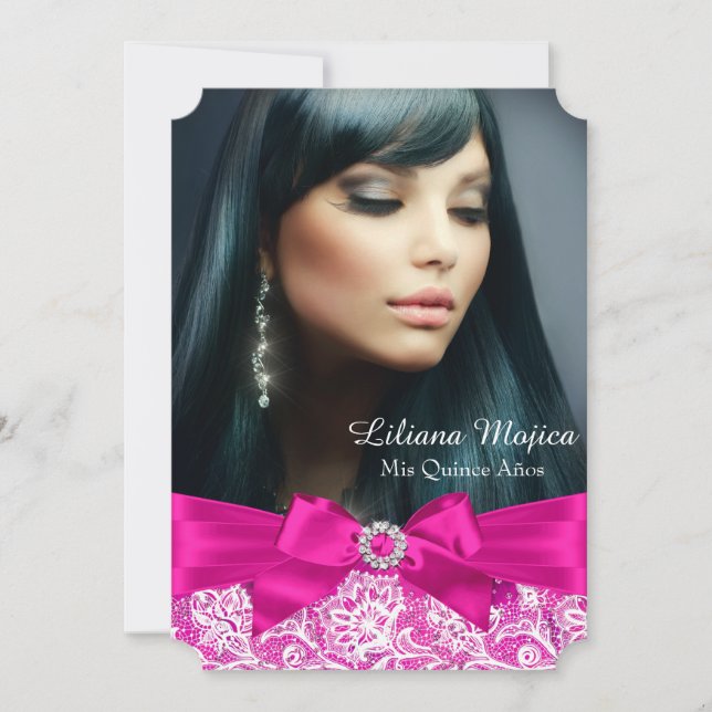 Convite Lace e Arco de Joia Rosa Quinceanera (Frente)