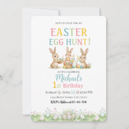 Convite Lace Easter Egg Hunt Boy First Birthday Invitation