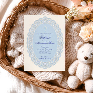 Convite Lace Floral Azul Pó Baptismo