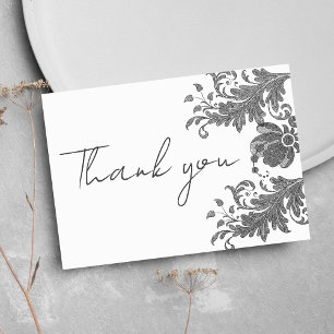 Convite Lace floral branco preto simples Obrigado
