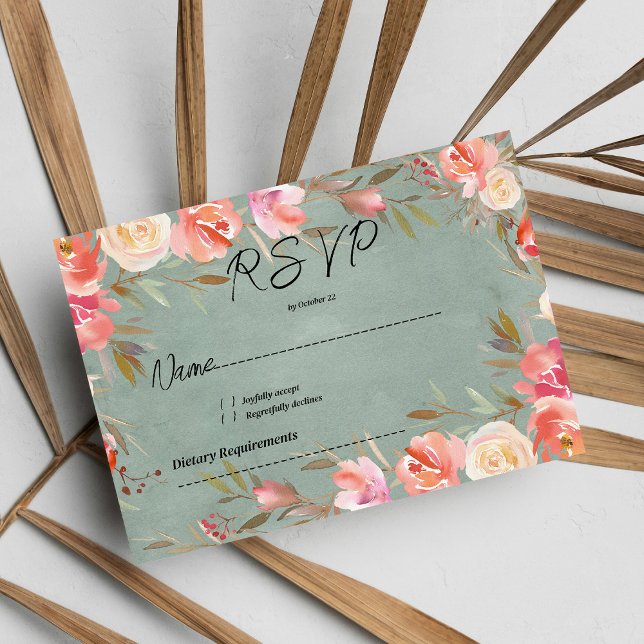 Convite Lace floral de inverno de marfim rosa-verde Mauve  (Mauve green pink ivory winter floral lace RSVP)