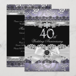 Convite Lace Pérola Laço Prata Roxo 40º Aniversário