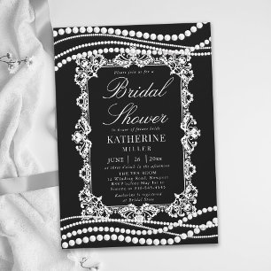 Convite Lace Pérolas Clássico Preto Branco Chic Festa de N