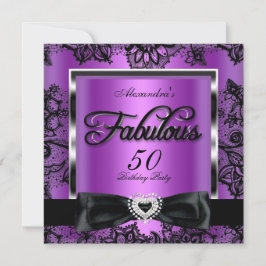 Convite Lace preto roxo de 50 fabuloso festas