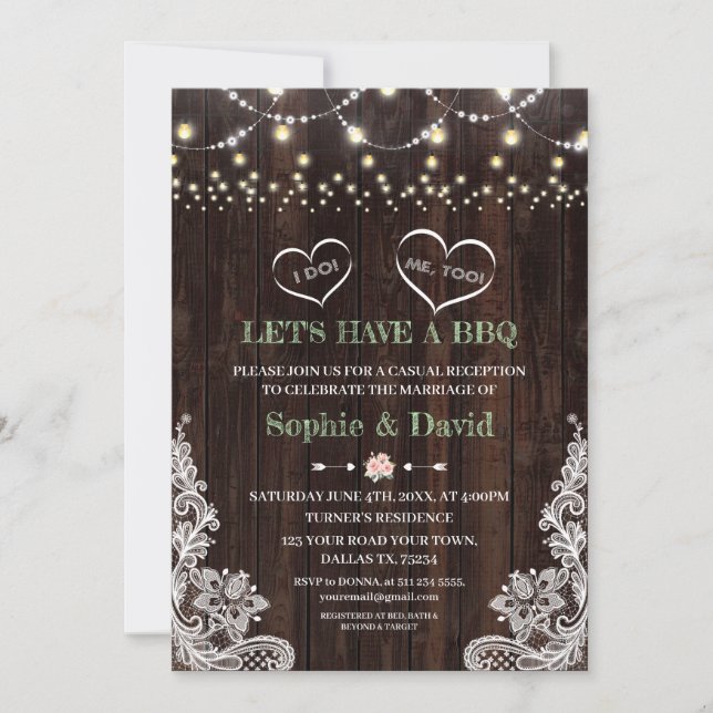 Convite Lace Rosa Blush Floral String Luzes Florais Barn I (Frente)