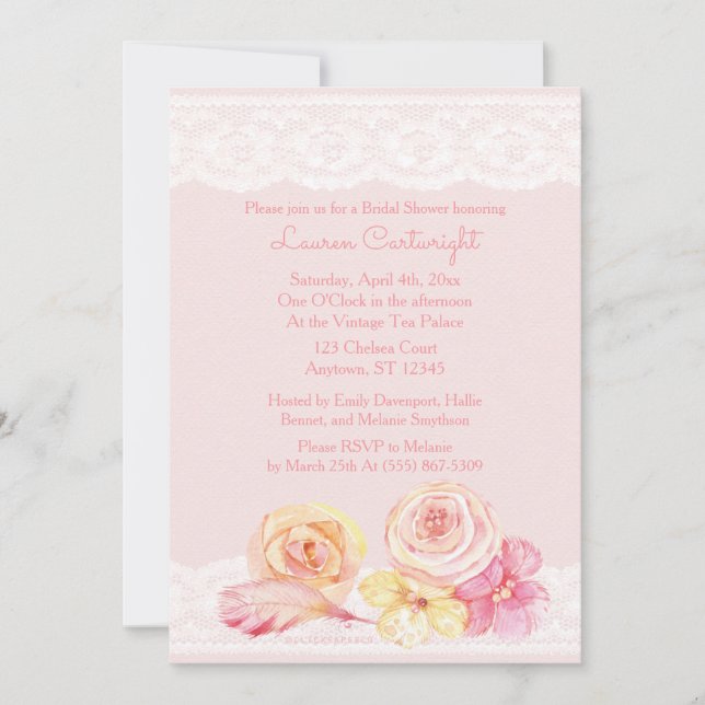 Convite Lace rosa e Chá de panela do ventilador (Frente)