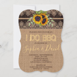 Convite Lace Russo Girassóis Burlap Wood Eu Faço CHURRASCO