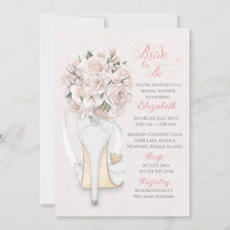 Convite Lace Shoe with Bouquet Bridal Shower Invitation