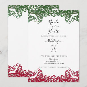 Convite Lace Verde e Vermelho Elegante Festa de Casamento 