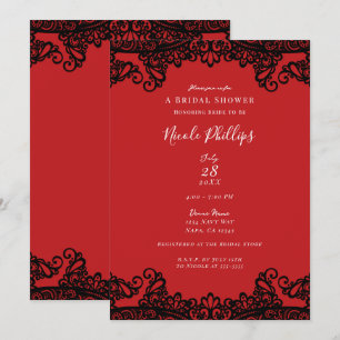 Convite Lace Vermelho e Preto Chá de Noiva Elegante e Chiq