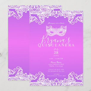 Convite Lace Violeta Rosa Máscara para 15 anos Quinceañera