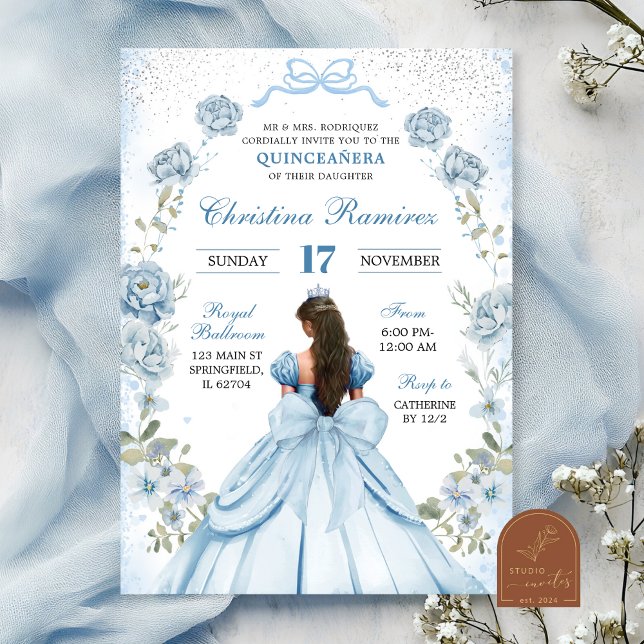 Convite laço azul coquete princesa quinceanera (Criador carregado)