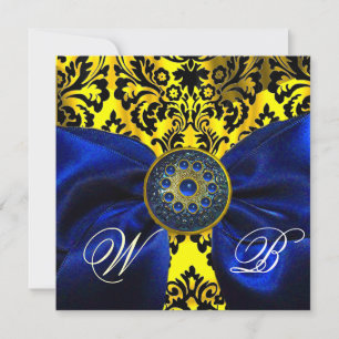 CONVITE LAÇO AZUL DOURADO AMARELO  PRETO  DAMASCO MONOGRAM
