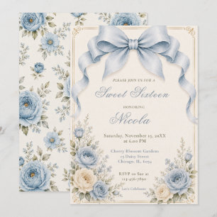 Convite Laço Coquete Azul Floral Dusty Sweet Sixteen