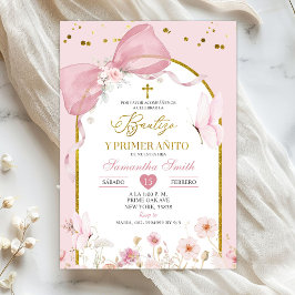 Convite Laço Coquete Rosa Corado Bautizo E Primer Anito