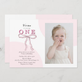 Convite Laço Coquete Rosa Foto 1º aniversário
