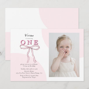 Convite Laço Coquete Rosa Foto 1º aniversário