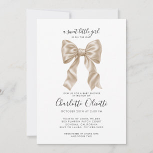 Convite Laço Coquette Baby Shower Champanhe Cetim