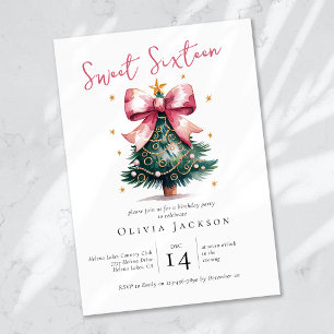 Convite Laço de árvore de Natal Coquette Sweet Sixteen