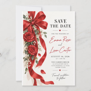 Convite Laço de Cetim Vermelho e Rosas Salve a Data