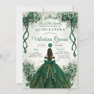 Convite Laço de Fita Verde Esmeralda Quinceañera Aniversár
