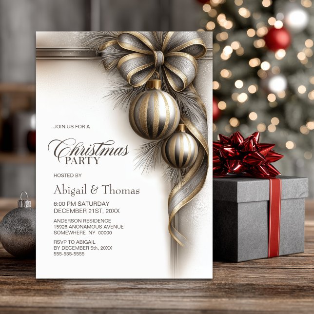 Convite Laço de Natal Elegante Festa de Natal (Criador carregado)