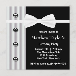 Convite Laço de Tuxedo Preto Masculino Festa de Aniversári