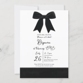 Convite Laço de Veludo Preto Elegante Chique 1º Aniversári