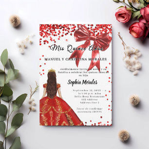 Convite Laço de vestido vermelho branco de Quinceanera