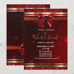 Convite Laco Elegante Chic Brilho Vermelho e Dourado Event