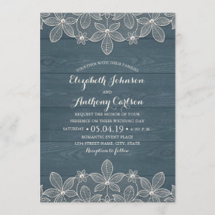 Convite Laço empoeirado e pérolas de madeira rústicos