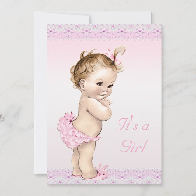 Convite Laço floral do falso bonito do chá do bebé do (Frente)