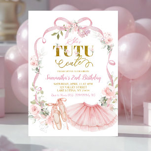 Convite Laço Floral Rosa Coquette Tutu de Ballet Fofo Aniv