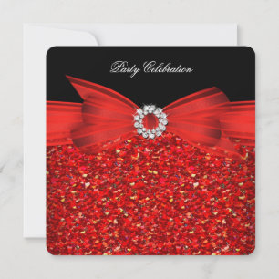 Convite Laço Luxuoso Vermelho com Glitter para Todas as Oc